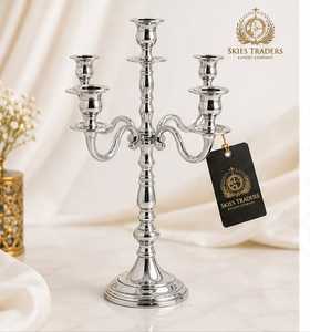 Candélabre classique en métal argenté brillant à 3 bras, support de bougies coniques à branches en spirale, centre de table européen pour salle à manger - Product Image 1
