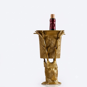 Porte-vin en forme de tête de cerf en or, fait main, en métal de qualité supérieure, seau à champagne en forme de bois de cerf pour la décoration de bar à domicile et les événements festifs - Product Image 1
