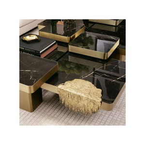 Table console décorative abstraite en or champagne avec franges, sculpture moderne en métal pour salon, entrée, hall d'hôtel. - Product Image 3