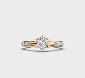Anillo de Compromiso Clásico con Racimo de Diamantes en Oro Amarillo con Engaste Pavé para Mujer - Product Image 1