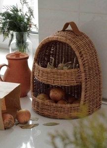 Handmade Wicker Arched Floating <b>Shelf</b> <b>Rustic</b> Bamboo Storage Bin Two Tier Display Rack 3-6L Capacity for Kitchen Produce Decor - Product Image 4