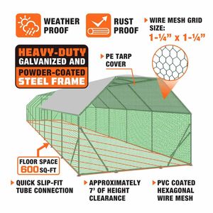 Enclos pour poulets en treillis métallique galvanisé verrouillable 10FT X 60FT, abri de 600 pieds carrés, type H, revêtement PVC avec TMG CRS1060 - Product Image 3
