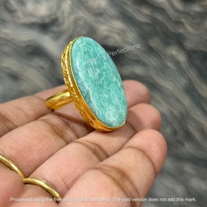 Women's & Children's Amazonite Oval Cut Bohemian <b>Eternity</b> <b>Ring</b> 925 Sterling <b>Silver</b> 18k Gold Plated Statement Large Stone Party - Product Image 3