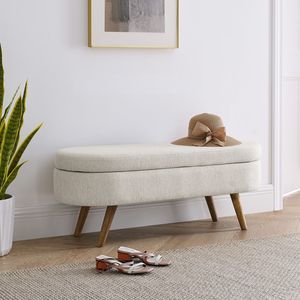 Banc de rangement ovale beige avec pieds en bois d'hévéa (43,5"x16"x16") - Product Image 5