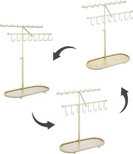 Support de rangement réglable en laiton pour bijoux, présentoir à colliers, plateau à bagues, support de rangement pour boucles d'oreilles et bracelets - Product Image 2