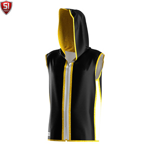 Al por mayor Bata de boxeo sin mangas con capucha para hombre, para entrenamiento de gimnasio y MMA, corte ajustado, talla XL, ropa deportiva con logotipo personalizado, de poliéster y algodón - Product Image 5