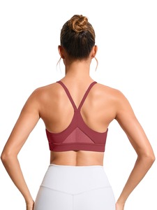 Women Sports Bra Hollow Back <b>Mesh</b> Panel Yoga <b>Crop</b> <b>Top</b> Strappy Gym Workout Fitness Activewear Seamless Bralette Push Up Vest - Product Image 2