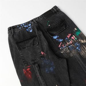 Pantalones Vaqueros con Estampado Gráfico, Corte Holgado, Diseño Personalizado, Lavado Vintage, Estilo Barrel, Rectos, Streetwear, Hip Hop, Y2K - Product Image 4