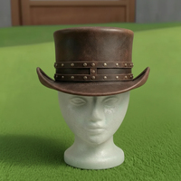 Chapeau haut de forme en cuir marron fait main de qualité supérieure, sur mesure, avec rivets, style victorien, steampunk, gothique, pour cosplay et costumes.