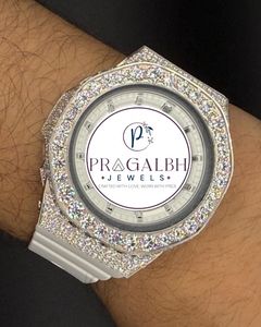Luxury Diamond <b>Watch</b> <b>Iced</b> <b>Out</b> Pavé Moissanite Bezel Stainless Steel White Rubber Strap Unisex <b>Watch</b> - Product Image 5