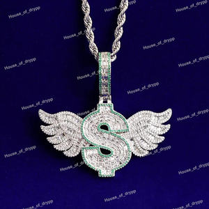 Colgante de Plata de Ley 925 con Diamantes de Moissanita, Diseño de Signo de Dólar Alado, Colgante de Lujo con Alas para Unisex - Product Image 3