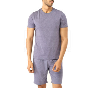 Men's Solid Color Short Sleeve T-Shirt And Shorts <b>Set</b> Casual Summer Wear <b>Knitted</b> Cotton Fabric Breathable Quick Dry - Product Image 1