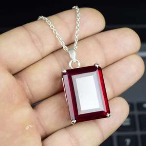 Pendentif en argent sterling 925 avec grand rubis rouge de 104 carats et émeraude, pierre de naissance de juillet, bijou - Product Image 5