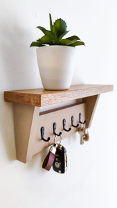 Porte-clés mural en bois, organiseur et décorations, porte-clés mural en bois naturel avec crochets et étagère - Product Image 5