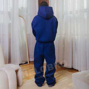 Custom Fleece Hoodie Set Stacked Pants <b>Flare</b> Unisex Wholesale Fleece Hoodie Set Custom Zip up Hoodie with Zip - Product Image 4