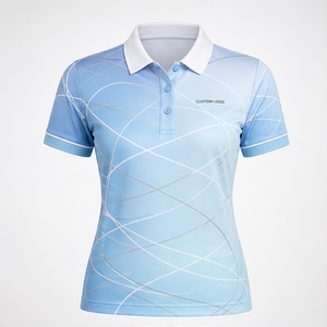 Polo Personalizado para Mujer, Color Azul Cielo y Blanco, con Línea Curva, Secado Rápido, Transpirable, Manga Corta, Uniforme de Golf, WPS-0774 - Product Image 1
