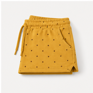 Shorts de détente personnalisés pour femme, couleur moutarde, à pois, coupe décontractée, avec cordon de serrage, en coton bouclé French Terry - Product Image 6