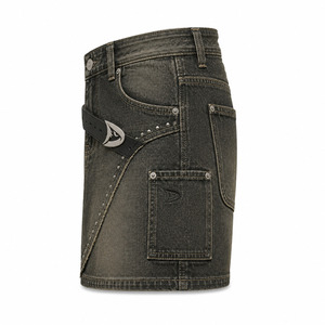 Mini-jupe Cyber Denim pour femme, style Y2K, taille basse, cargo, avec boucle de sangle noire et finition délavée - Product Image 3