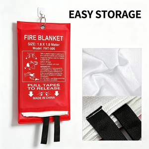 Couverture anti-feu 6FT x 6FT en fibre de verre enduite, résistante à la chaleur, avec bandes de traction et sac de rangement rouge - Product Image 3