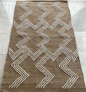 Tapis rayé en laine et jute naturelle non teinte, tissé à la main, texture épaisse, design moderne pour salon ou hôtel, prix d'usine - Product Image 1