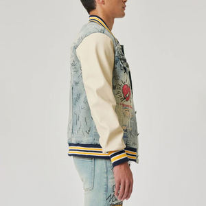 เสื้อแจ็คเก็ตวาร์ซิตี้แบบคลาสสิคสไตล์กราฟฟิตีสีน้ำเงินฟอก สำหรับผู้ชาย ทำจากผ้าขนสัตว์ คอตั้ง ปักโลโก้ด้านหน้า เหมาะสำหรับฤดูหนาว - Product Image 3