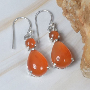 Pendientes de Plata de Ley 925 con Cornalina Naranja, Joyería Boho Hecha a Mano para Uso Diario de Mujeres - Product Image 2