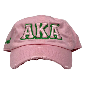 AKA Pink Hat Pink Distressed Baseball <b>Cap</b> with Green Embroidered Letters Adjustable Cotton Casual Outdoor Sports <b>Cap</b> for <b>Women</b> - Product Image 1