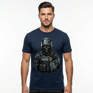 Camiseta Azul Marino Personalizada para Hombre, Cuello Redondo, Manga Corta, Algodón, Estampado Gráfico de Zombis, Uniforme - Product Image 1