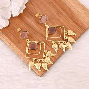 Stylish Garnet Hydro Stone <b>Dangle</b> <b>Earrings</b> Handmade Brass Jewelry for Women - Product Image 3