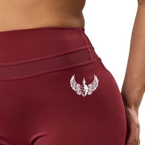 Burgundy Mesh Panel Legging Women Performance Workout Pants High Waist Stretch Fitness <b>Tights</b> Athletic Activewear Wear - Product Image 3