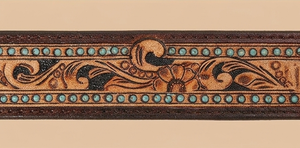 Cinturón de Cuero Marrón con Grabado Floral y Tachuelas Turquesa, Hebilla Plateada - Product Image 3