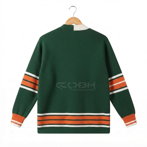 Pull en tricot vert pour femme Cosh International, cardigan décontracté à manches longues avec rayures et logo en chenille, pull pour femme - Product Image 4
