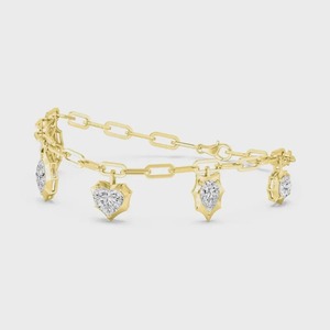 5ctw Lab Grown Diamond Charm Heart Marquise Pear Drop <b>Solid</b> Gold Geometric Station Bangle <b>Bracelet</b> Women's Luxury IGI Certified - Product Image 4