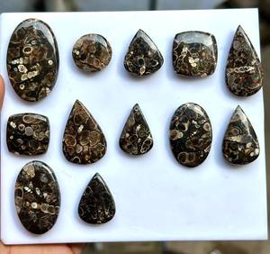 พลอยอาเกตธรรมชาติ MAHNAJ GEMS รูปทรงหลวมแบบคาโบชอง รูปทรงผสม วงรี หยดน้ำ รูปทรงหยดน้ำตา สีน้ำตาล เบจ ดำ มีลายเส้นสีสันสวยงาม - Product Image 1