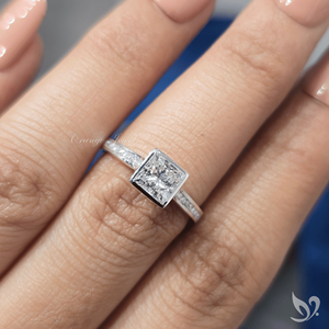 Modern 1.00ct princess cut lab grown diamond engagement <b>ring</b> sleek square bezel with channel band 10k white <b>gold</b> - Product Image 4
