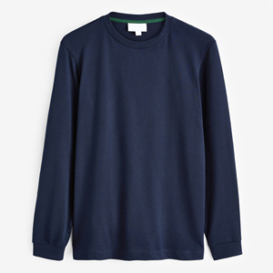Camiseta de Manga Larga para Hombre, Cuello Redondo, 100% Algodón Jersey, Color Sólido, Corte Regular, Estilo Casual, Azul - Product Image 4
