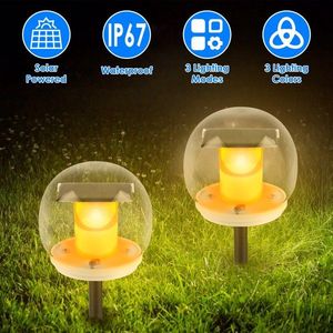2 lampes solaires flottantes pour piscine, étanches IP67, en forme de globe, avec 3 modes d'éclairage, lampes solaires à piquet effet flamme - Product Image 2