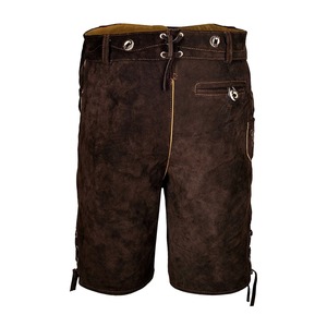 Men's Brown Lederhosen With Embroidery Floral Pattern High Waist Bermuda Shorts Casual Style Hand Embroidered <b>Suspenders</b> - Product Image 3
