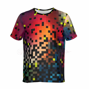 T-shirt à manches courtes pour homme avec imprimé géométrique pixelisé, coupe classique, col rond, style décontracté, respirant, en polyester tricoté - Product Image 1