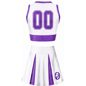 Ensemble d'uniforme de cheerleading sublimé blanc et violet sans manches, haut et jupe pour équipe sportive, tenue de performance, entraînement et compétition - Product Image 2