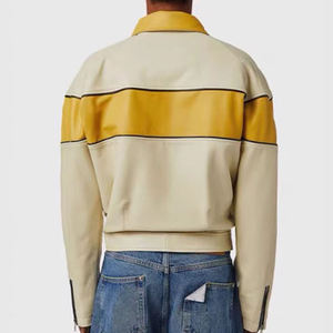 Blousons en cuir PU pour hommes, style moto, coupe courte, col rabattu, fermeture éclair, ceinture, color block, pour l'automne - Product Image 2