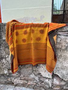 Bohemian Vintage Block Print Cotton Kantha <b>Quilt</b> Reversible Handmade Bed Cover <b>Throw</b> Blanket - Product Image 1