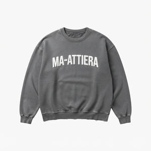 <b>Mens</b> Washed <b>Grey</b> Crewneck <b>Sweatshirt</b> 3D Letter Print Oversized Casual Streetwear Pullover - Product Image 4
