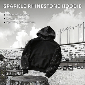 Sweat à capuche personnalisé pour homme, effet délavé, design orné de strass, anti-boulochage, en polaire polyester/coton, coupe classique, hiver - Product Image 2