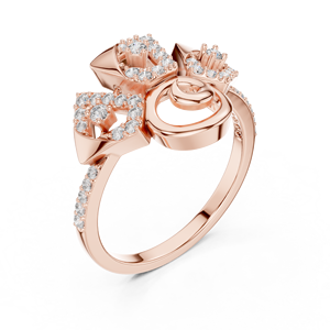 Anillo de Diamantes Cultivados en Laboratorio con Diseño Floral en Espiral, Oro Rosa de 18 Quilates con Baño de Rodio, Estilo Minimalista para Compromiso, Fiesta, Boda, Uso Diario, para Mujer - Product Image 4