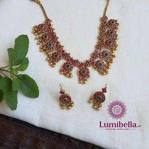 14K Gold Plated <b>Ruby</b> and Freshwater Pearl <b>Necklace</b> Set with Diamonds for Wedding and Party - Product Image 1