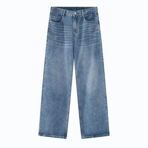 Jean en denim pour homme à taille haute et coupe droite, coupe classique, en coton, couleur unie, pour l'automne - Product Image 4