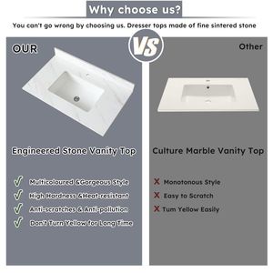 37 Inch White Marble Vanity Top Pre-Drilled Faucet Holes Rectangular Bathroom Vanity Top Undermount for Midd-sized Bathrooms - Product Image 2