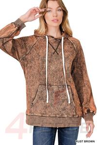 เสื้อมีฮู้ดแบบสวมหัวโอเวอร์ไซส์วินเทจสำหรับผู้หญิงเสื้อโยคะระบายอากาศได้ดีเปิดไหล่ตกสไตล์สีทึบ - Product Image 2