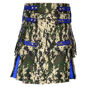 Kilt écossais camouflage bleu pour homme, plissé, en coton, style Highland, utilitaire, 2026 - Product Image 1